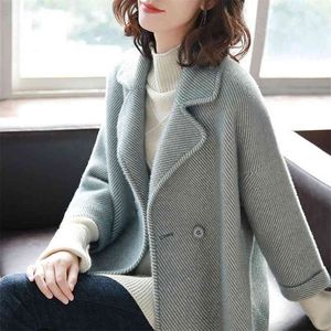 Nine-point Sleeve Knit Short Jacket Women Autumn And Winter Coat Korean Loose Casual Cardigan Mink Fur 210427