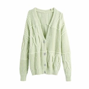 Casual Woman Soft Loose Strikked Cardigan Höst Mode Ladies Oversized Diamond Button Knitwear Kvinna Chic Sweaters 210515
