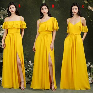 Beach Wedding Prom Klänningar One-Piece Dress Bridesmaid Gown Long Chiffon En linje Pläterad Maid of Honor Wedding Guest Gowns 6 stilar !!!