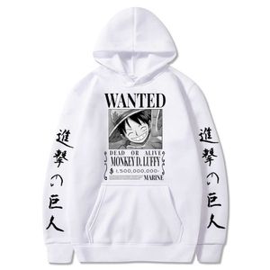 Attack on Titan One Piece Luffy Hoodie Herr Mode Homme Fleece Huvtröjor Japansk animetryckt Streetwear för män överdimensionerade kläder Y0804