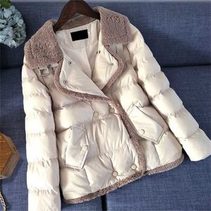 Höst Winter Down Jacket Kvinnor Jackor Konstgjord ullkrage Coat Femme Ljus Ytterkläder Dam Koreanska lösa toppar 211216