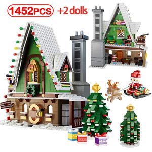 1452PCS City Christmas Cottage Building Block DIY Creator Friends Winter Snow House Santa Claus Figures Bricks Toys for Children X0902