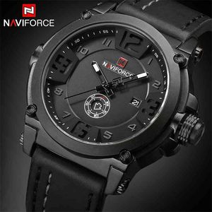 Naviforce Top Luxury Brand Men Sports Wojskowy Zegarek Kwarcowy Człowiek Analogowy Zegar Skórzany Pasek Zegarek Relogio Masculino 210804