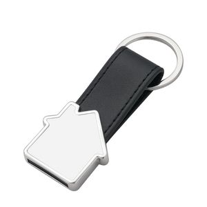 Hem personlig metall nyckelring favoriserar sublimering husform nyckelring med pU läder ring unika rektangel souvenir nyckel hängande zc811