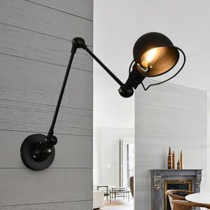 Loft Swing ajustável Armado longo Led Wall Lamp Bedroom Bedrow Black Retro American Country Edison