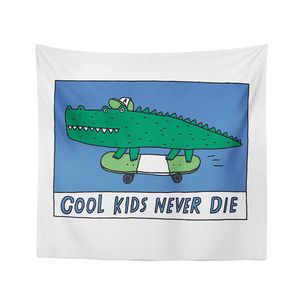 Crocodile Tapestry Wall Hanging Cartoon Cool Kids Never Die Tapestries Blue Curtain Gift Background Wall Cloth Cover Home Decor