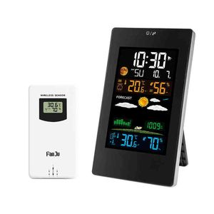 FunJu FJ3389 Weather Station Digital Wall Clock Temperature Humidity Meter Wireless Sensor Table Desk Home Dec 211112