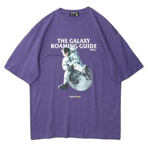 T Gömlek Dikey erkek Karikatür Astronot T-shirt Erkekler Kısa Kollu Gevşek Ins Moda Marka Baskı Boy Tshirt 210527