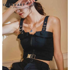 Black Bralette Crop Top Summer Adjustable Bustier Spaghetti Strap Corset Cami Women Fashion Clothing 210427
