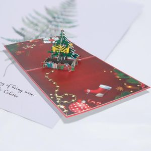 Greeting Cards 2pcs 3D Christmas Tree And Gift UP DIY Invitation Kids Card Thank You Postcards With Envelop