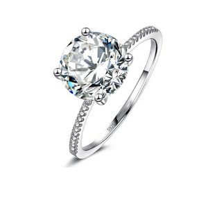 LESF 3 Carat obrączki okrągły Cut Fashion Style 925 Sterling Silver obrączka zaręczynowa prezent biżuteria dla kobiet Y0723