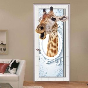 Bakgrundsbilder DIY DOOR STICKER PVC 3D Väggmålning Tecknad giraff Kreativ affisch Mural Wallpaper pojkar och flickor sovrum vardagsrum