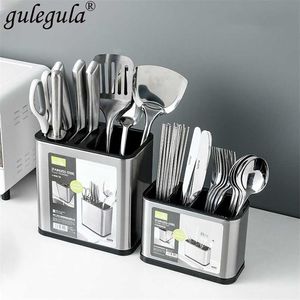 Knife Holder Tube Spoon Storage Box Rack Kitchen Item Cutlery Organizer Tableware Draining Chopstick Cage With Water Outlet Tray 211112