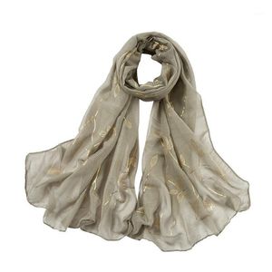 Wholesale chiffon scarves resale online - Scarves Leaves Gold Print Women s Fashion Chiffon Long Muslim Female Scarf Western Style Vintage Elegant