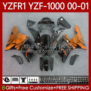 Fairings de OEM para Yamaha YZF-R1 YZF1000 YZF R1 1000 CC YZFR1 00 01 02 03 Bodywork 83No.92 YZF R1 1000CC 2000 2001 2002 2003 Laranja Chamas YZF-1000 00-03 Motocicleta Kit