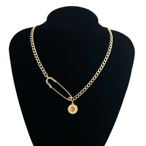 Anhänger Halsketten Sicherheitsnadeln Edelstahl Halskette Für Frauen Gold/Silber Farbe Metall Münze Medaillon Choker Collier Kubanische Kette Collares