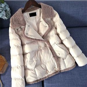 Höst Winter Down Jacket Kvinnor Jackor Konstgjord ullkrage Coat Femme Light Ytterkläder Ladies Koreanska lösa toppar 211130