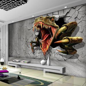 Tamanho feita sob encomenda 3d parede de tijolo estéreo moderna arte criativa pintura de parede dinossauro decorações de parede quebrada sala de estar foto papel de parede