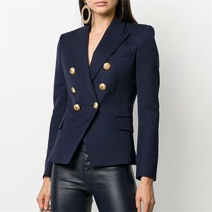 Högkvalitativ mode Designer Blazer Jacket Kvinnors Metall Lion Knappar Dubbelbröst Ytterrock Storlek S-XXXL 211019