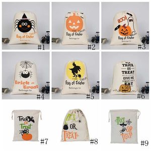 Halloween Süßigkeiten Tasche Geschenk Sack Leckerli oder Trick Kürbis Gedruckt Leinwand Taschen Hallowmas Weihnachten Party Festival Kordelzug Tasche DHJ64