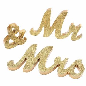 Altre arti e mestieri Legno MR MRS Oggetti di scena per matrimoni Parole inglesi Argento Oro Rosa Glitter Madre Gli ornamenti in stile europeo possono essere personalizzati