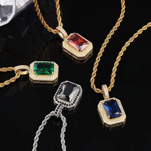 KRKC Vintage Hexagon Square Shape Pendant k Gold Plated Casting CZ Diamond Sapphire Emerald Genuine Natural Gemstone Necklace