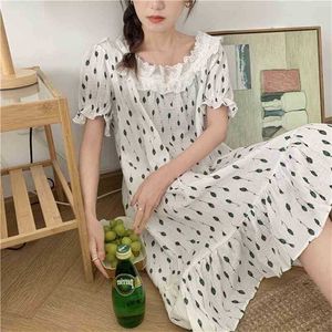 Loose All Match Prom Verão Femme Algodão Mangas Curtas Homerwear Doce Nightdress Pijamas Impresso Vestido 210525