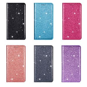 Flip Wallet Casos de couro para Samsung A32 A52 A72 A42 A12 A31 S21FE A82 A22 5G S21 mais Ultra Glitter Bling Magnetic ID Card Skin