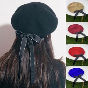 Berets 2021 Fashion Women Beret Soft Bow Элегантная зима тепло