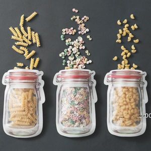 Newreusable Food Storage Zipper Väskor Mason Jar Form Snacks Airtight Läckagespås Bag Kitchen Organizer Ewe5745
