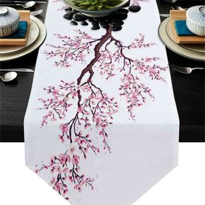 Pink Cherry Blossoms Flower Table Runner Home Kitchen Decorative for Wedding Party Cake Floral cloth 210709