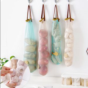 Hangable Fruit Vegetable Storage Mesh Bag Multifunctional Hollow And Breathable Onion Hanging Bags Household Kitchen Supplies