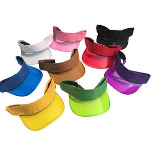 Summer Sun Visor Hat Women's Large Brim Plastic Hats Candy Casual Windproof Caps Transparent UV Protection Sunscreen Hats G220301