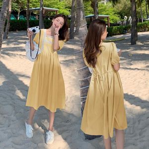 8062# Summer Korean Fashion Maternity Long Party Dress Elegant A Line Loose Clothes For Pregnant Women Plus Size 4XL Pregnancy Dresses