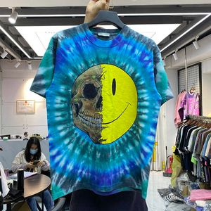 Herr t-shirts Creative Spoof Fun Print Devil Angel Smile Tie Dye Men's and Women's Loose Hip Hop Casual Short Sleeve Trendy T-shirt