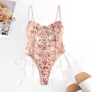 Women Teddy lingerie Sexy Underwear Erotic Corset Lace Mesh Sleepwear Nightwear Embroidered strap one-piece sexy pajamas X0526