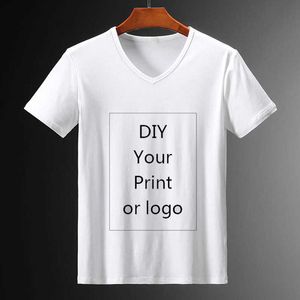 Customized impressão em v-pescoço de t camisa para homens diy sua foto como foto branca ou roupa branca mulheres e roupas masculinas modal camiseta x0621