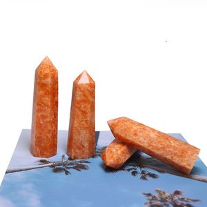 Natural Sun Stone Pillar Arts Energy stone Wand reiki Healing Obelisco Quartz Tower Gemstone Crystal Point