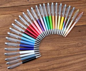 Escrita Presente DIY Tubo Vazio Metal Ballpoint Canetas Auto-preenchimento Floating Glitter Flower Flor Crystal Pen Ballpoint PENS 27 Cor