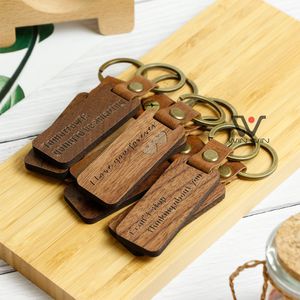 Fathers Day Gift-Keychain Charms Straps Wooden Leather Laser Engraved Keychains Metal key ring Wood Blank key Chain Christmas Thanksgiving Gifts