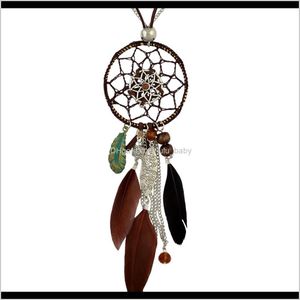 Idealway 4 Colors Bohemian Fashion Silver Plated Leather Double Chain Resin Feather Tassel Dreamcatcher Necklace Y0R36 Necklaces Vhyo9