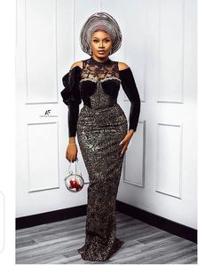 2021 Plus Size Arabisch Aso Ebi Schwarze Spitze Mantel Ballkleider Perlen Lange Ärmel Abend Formale Party Zweite Empfangskleider Dress268j