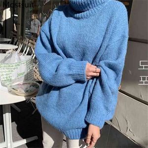 Dolcevita coreano lavorato a maglia pullover lungo Top donna inverno manica lunga allentato moda maglioni casual donna maglione 210513