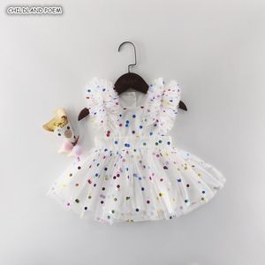 Letnie noworodki pierwsze pierwsze urodziny dla księżniczki sukienki Polka Dot Baby Girl Ubrania 210315