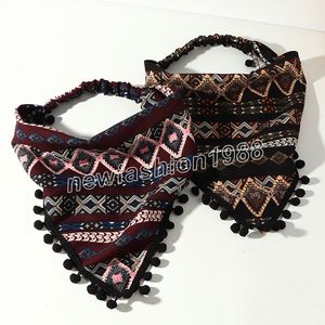 Старинные этнические стиль кисточки повязки женщин Turban Bandanas треугольник Headwrap эластичные волосы головные уборы для волос аксессуары для волос