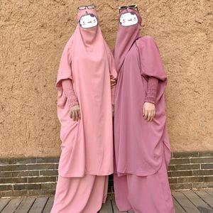 Women Clothing Stores toptan satış-Etnik Giyim Richkeda Mağaza Eid Ramazan Müslüman Set Iki Parçalı Dua Giysi Nida Abaya Elbise Kadınlar Jilbab Uzun Khimar Robe Kaftan Niqab