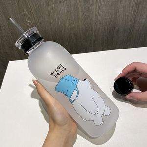 Musterflasche großhandel-1000ml Bär Muster Transparente Plastikflasche Cartoon Mattwasserflaschen Leckfestes Getränk Panda Polar