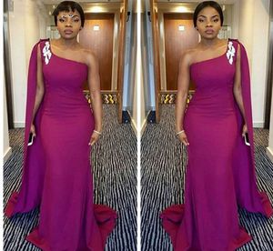 African Mermaid Grape Evening Formal Dresses Long 2021 Sweep Train With Ribbons Trumpet Prom Party Dress Celebrity Special Occasion Gowns