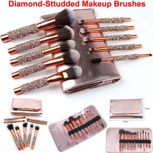 Luxus-Diamant-Make-up-Pinsel-Set, 10-teilig, mit Tasche, Pinsel für Gesicht und Augen, Make-up-Pinsel, professionelle Foundation, Concealer, Lidschatten, Kosmetik-Tools