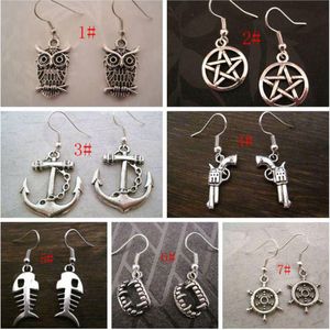 20Pair Antique Silver Alloy Angel Owl Dog etc. Mixad charm dingle örhängen 12 Styles Diy Jewelry Gift